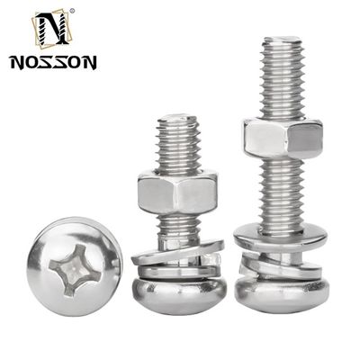 Acciaio inossidabile SUS 304 316 316L Finitura piana Croce intagliata Testa di padella Sems vite DIN7985 M3 M4 M5 con certificazione ISO