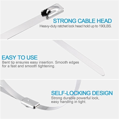 11.8inch White 304 Stainless Steel Cable Ties Auto bloccante Metal Zip Ties per resistenza alla corrosione e avvolgimento sicuro
