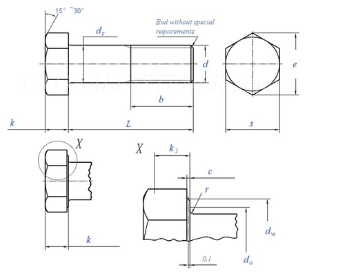GB Standard M1.6 M2 M2.5 M3 M4 M5 M6 M8 M10 M12 M14 M16 M20 ZINCO PLATED Hex Head Bolts per prestazioni durevoli
