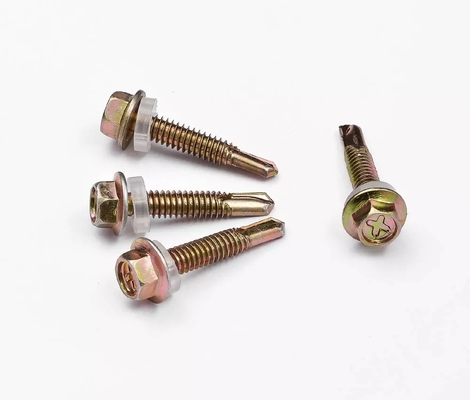 GB Standard Hex Head in acciaio inossidabile Patta Self Drilling Sheet Metal Roofing Screw con Rubber Washer Plain Finish INCH Measurement System