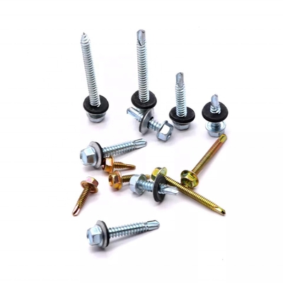 GB Standard Hex Head in acciaio inossidabile Patta Self Drilling Sheet Metal Roofing Screw con Rubber Washer Plain Finish INCH Measurement System