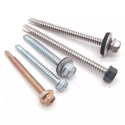 Vattone per tetti edili ST5.5 Galvanizzato Metallo Testa esagonale Tek Legno Acciaio inossidabile Vattone esagonale auto-perforazione con lavatrice EPDM