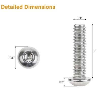 Sistema di misurazione metrico 1/4-20 x 1 pollice di acciaio inossidabile Pan Head Socket Cap Bolts viti 18-8 304 Grade Allen Hex Drive
