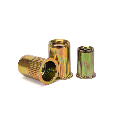 Campione Instock Rivnut in acciaio Corpo rotondo Testa piatta Noce di rivetto/Noce di rivetto metrica Inserti a filo in acciaio al carbonio Noce placcata in zinco