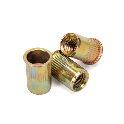 Campione Instock Rivnut in acciaio Corpo rotondo Testa piatta Noce di rivetto/Noce di rivetto metrica Inserti a filo in acciaio al carbonio Noce placcata in zinco