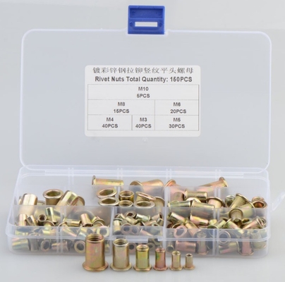 17*10*2.3 Titanio Cross Border Acciaio al carbonio Color Plated Zinc Vertical Grain Flat Head Rivet Nut Combination Set 150pcs