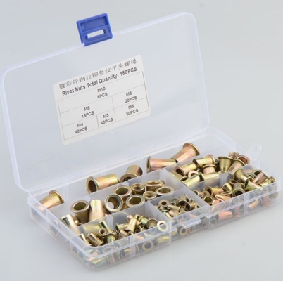 17*10*2.3 Titanio Cross Border Acciaio al carbonio Color Plated Zinc Vertical Grain Flat Head Rivet Nut Combination Set 150pcs