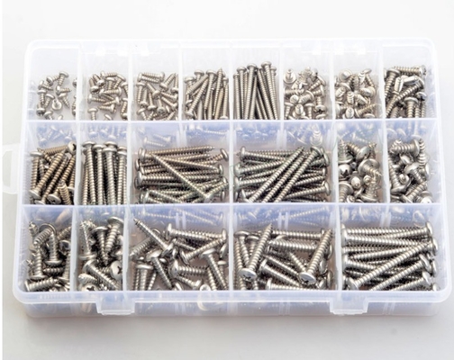17*10*2.3 Composizione combinata di dadi a vite 380pcs in acciaio inossidabile 304 din7981 testa a croce / testa rotonda autotapping m3m4m5 Kit di assortimento