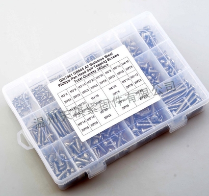 17*10*2.3 Composizione combinata di dadi a vite 380pcs in acciaio inossidabile 304 din7981 testa a croce / testa rotonda autotapping m3m4m5 Kit di assortimento