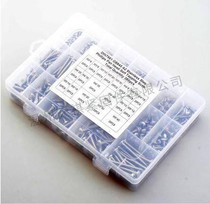 17*10*2.3 Composizione combinata di dadi a vite 380pcs in acciaio inossidabile 304 din7981 testa a croce / testa rotonda autotapping m3m4m5 Kit di assortimento