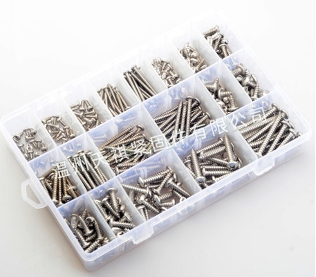 17*10*2.3 Composizione combinata di dadi a vite 380pcs in acciaio inossidabile 304 din7981 testa a croce / testa rotonda autotapping m3m4m5 Kit di assortimento