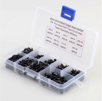 ALLOY Colore naturale 450pcs M3 Acciaio al carbonio Nero PA Croce Testa Pan Testa Rotonda Testa Autotappa Velo Combinazione Set Assortimento Kit