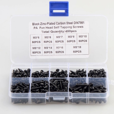 ALLOY Colore naturale 450pcs M3 Acciaio al carbonio Nero PA Croce Testa Pan Testa Rotonda Testa Autotappa Velo Combinazione Set Assortimento Kit