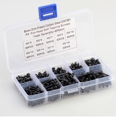 ALLOY Colore naturale 450pcs M3 Acciaio al carbonio Nero PA Croce Testa Pan Testa Rotonda Testa Autotappa Velo Combinazione Set Assortimento Kit