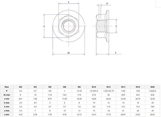 ANSI/ASME Standard in acciaio inossidabile Noce di flange esagonale M4 M5 M6 M8 M10 M10 filo DIN6923 per varie industrie