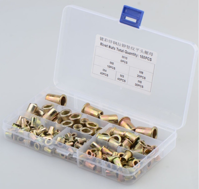 17*10*2.3 Titanio Cross Border Acciaio al carbonio Color Plated Zinc Vertical Grain Flat Head Rivet Nut Combination Set 150pcs